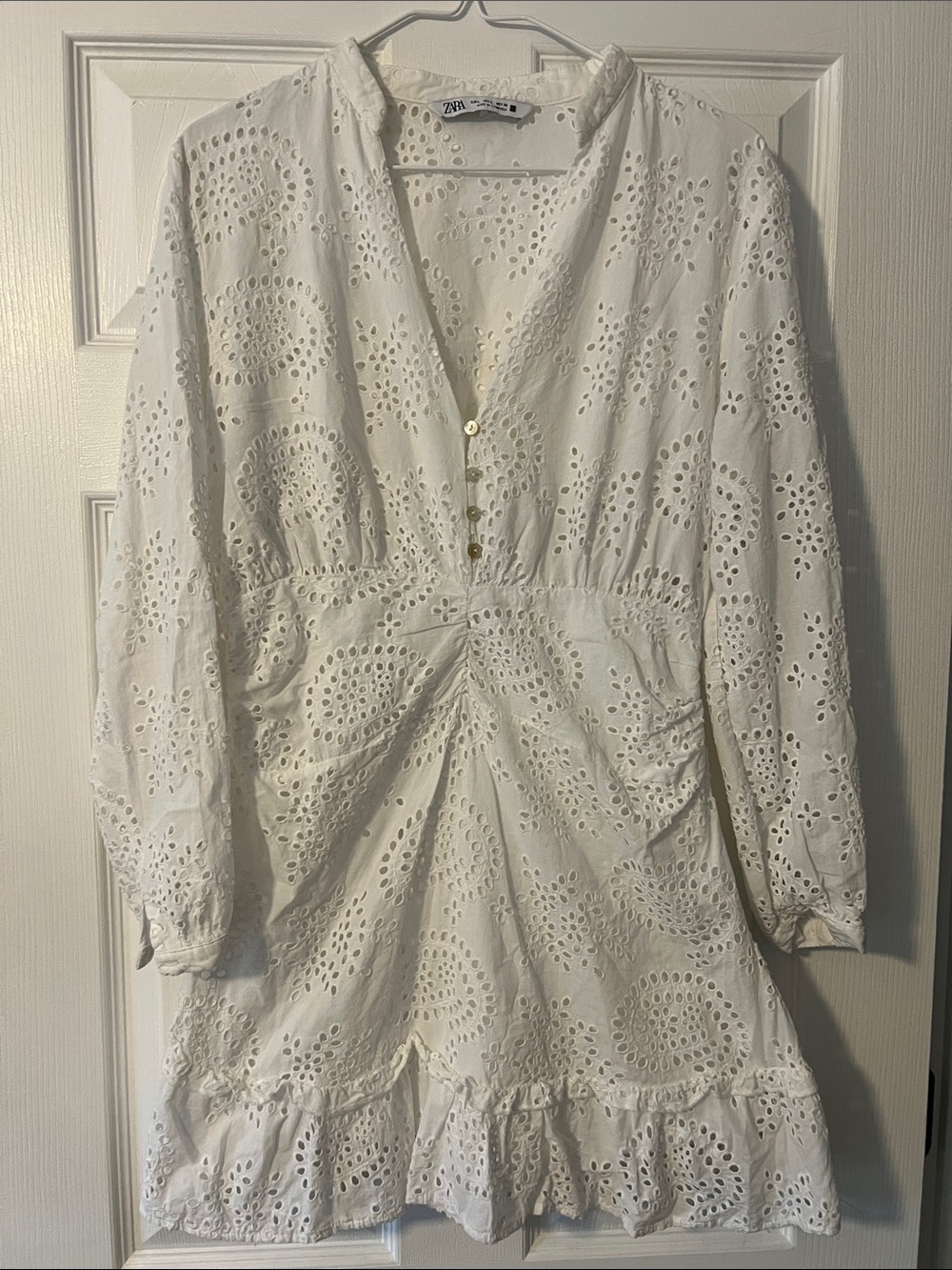 Zara White Eyelet Button-Front Mini Dress